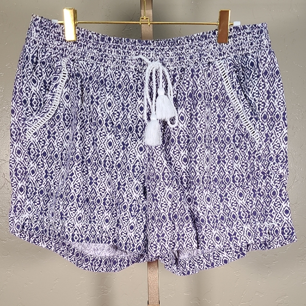 Briggs High Waist Purple and White Shorts Large Elastic Tie Waist